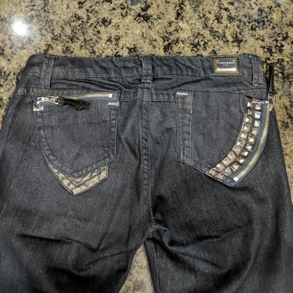 Dark wash jeans with spike and leather details - Picture 3 of 4